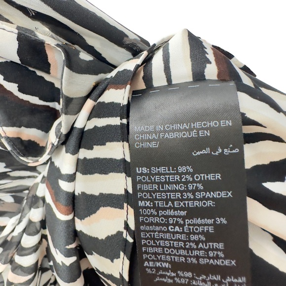 WHBM Zebra Chiffon Satin Pleated Mock Neck Layered Blouse - Picture 9 of 10